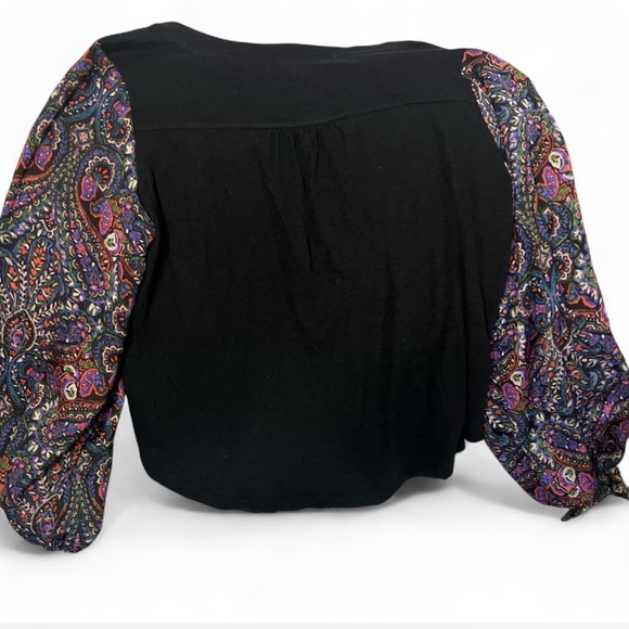 Anthropologie Black Blouse with Paisley Sleeves size Medium - Picture 4 of 6